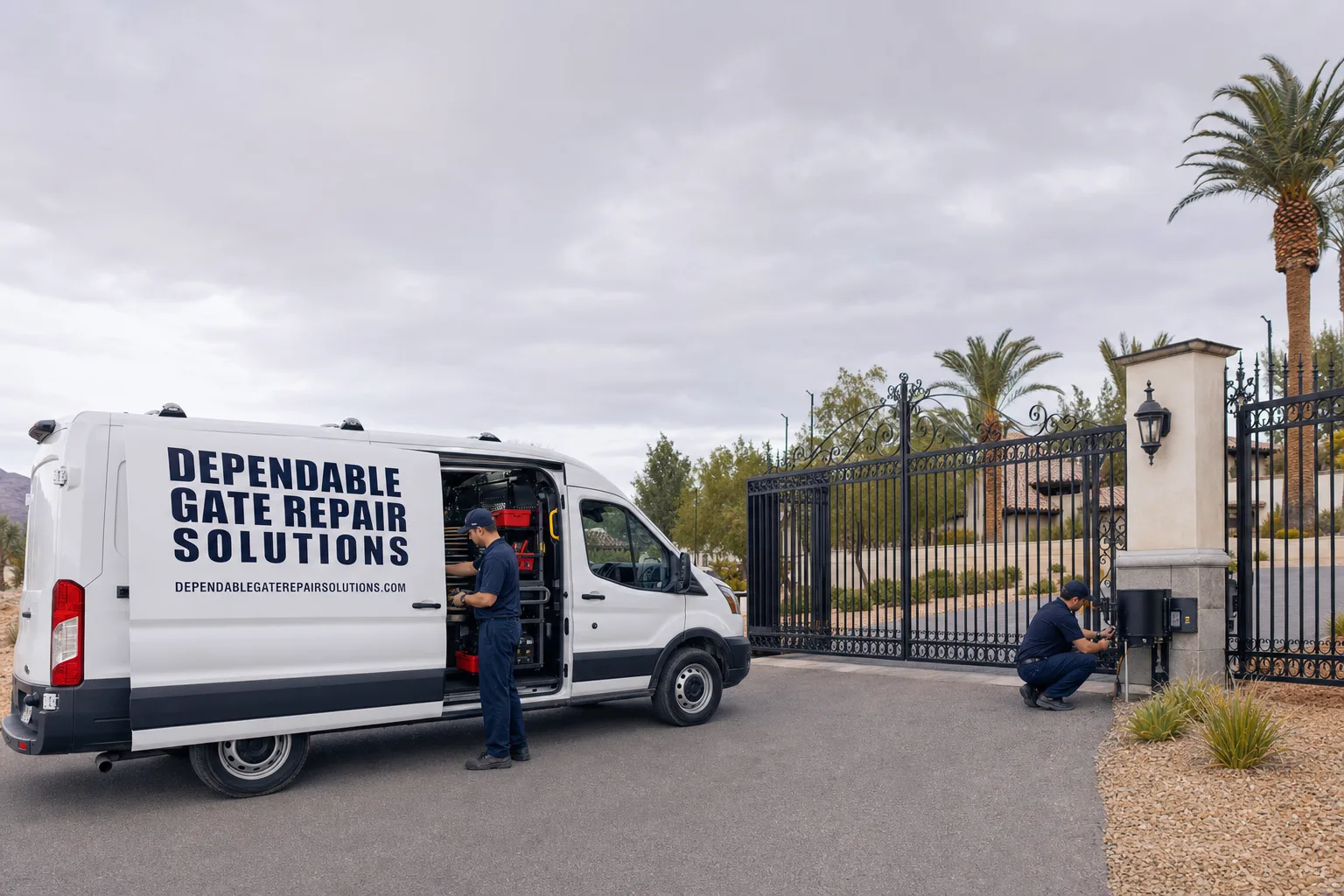 Dependable Gate Repair Solutions service vehicle and crew in Spring Valley, NV